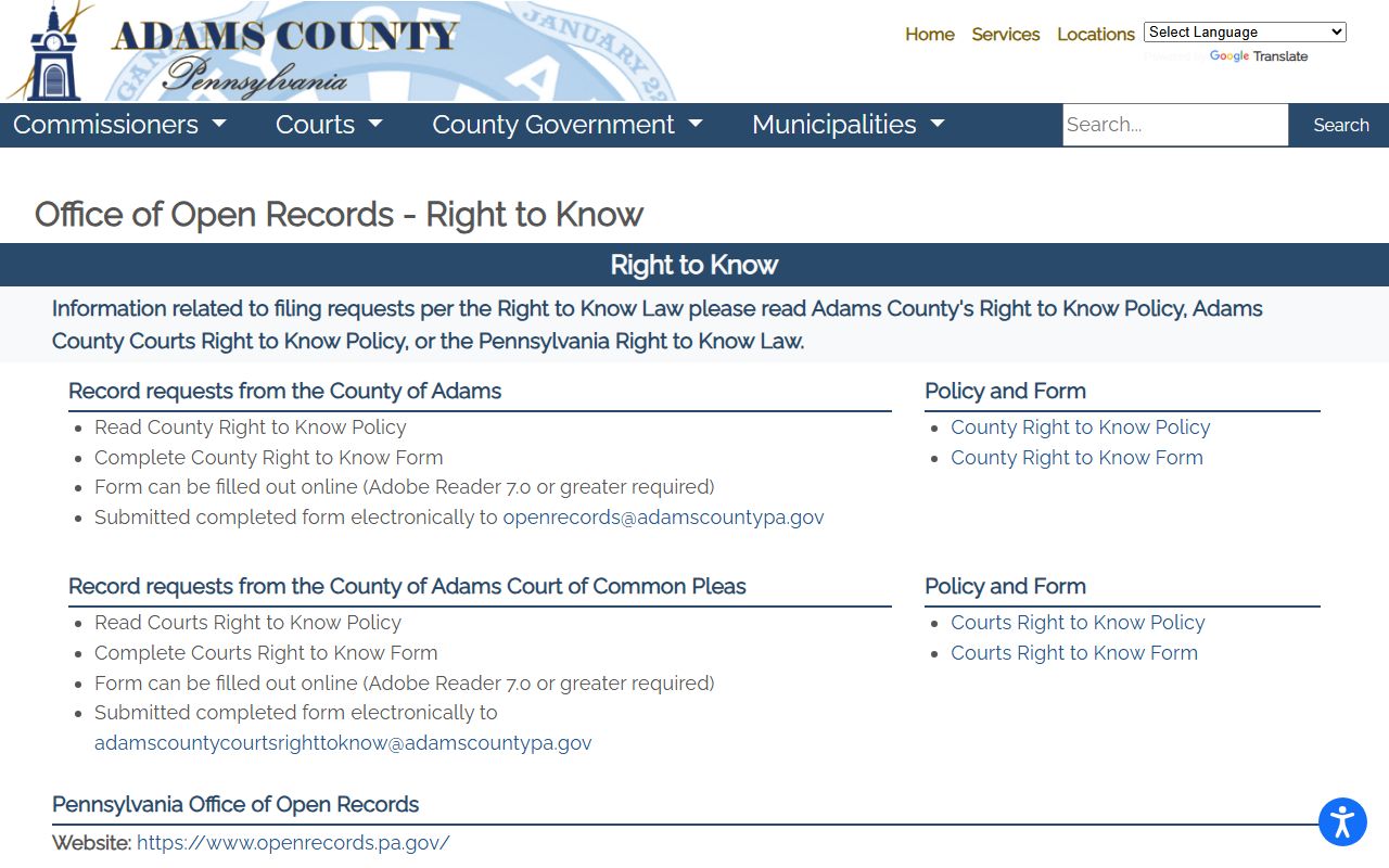 Adams County warrant records open records request page