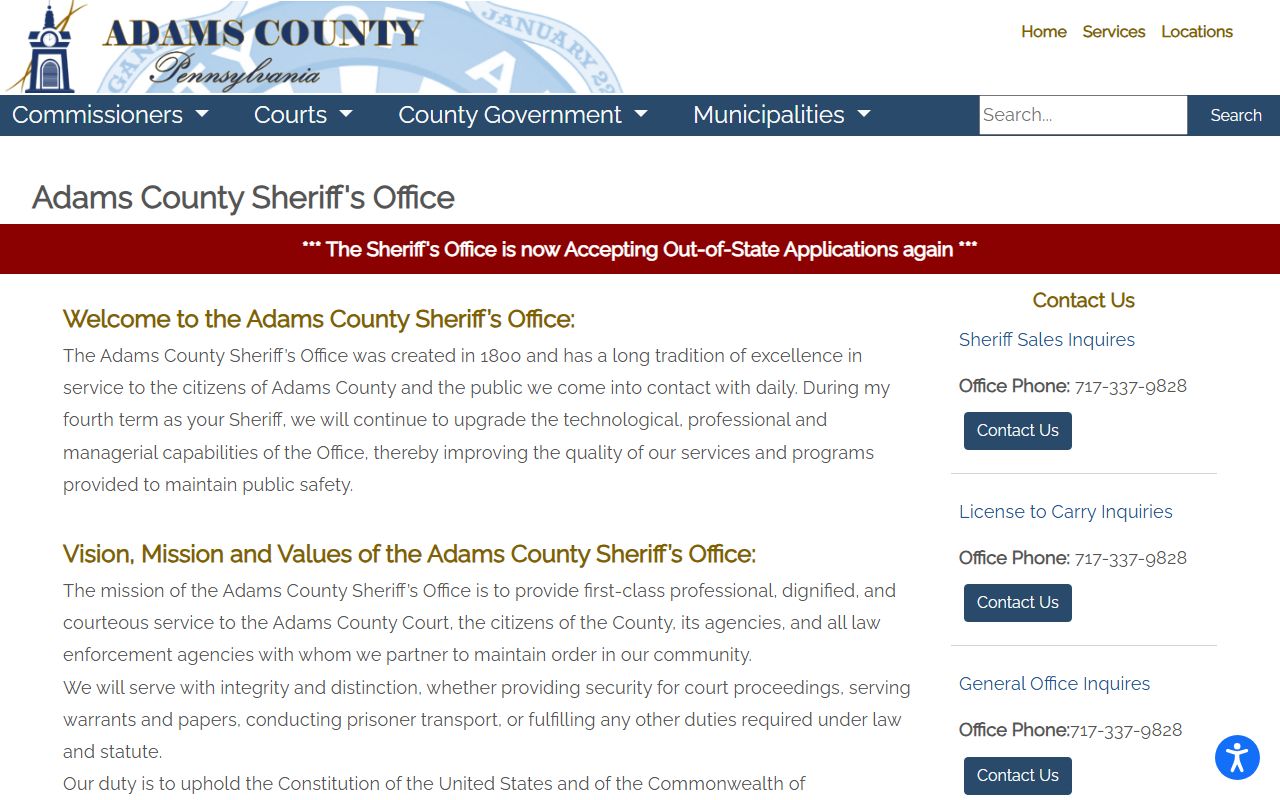 Adams County warrant records Sheriff's Office website