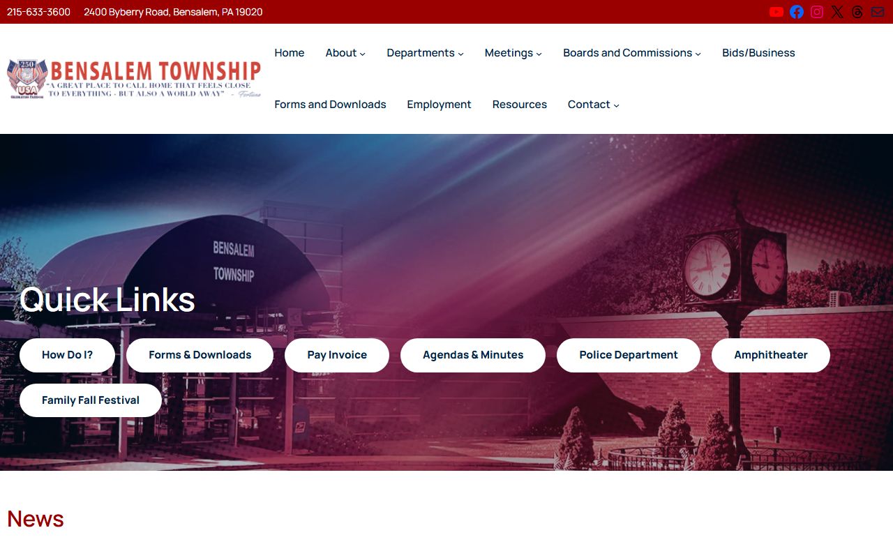 Bensalem Township Police Department website for Bucks County warrant records