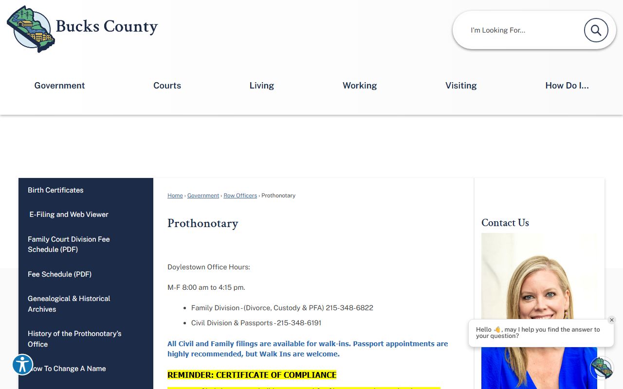 Bucks County Prothonotary office page for Bucks County warrant records
