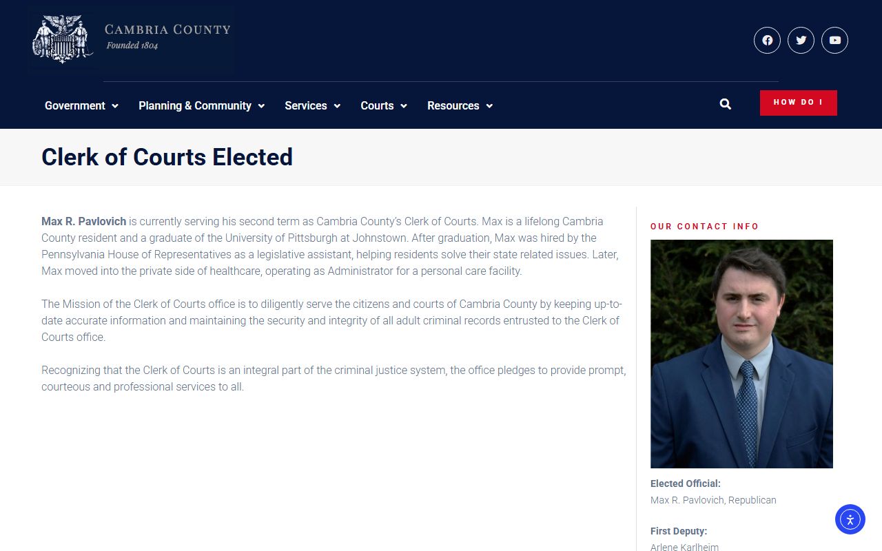 Cambria County Clerk of Courts for Cambria County warrant records