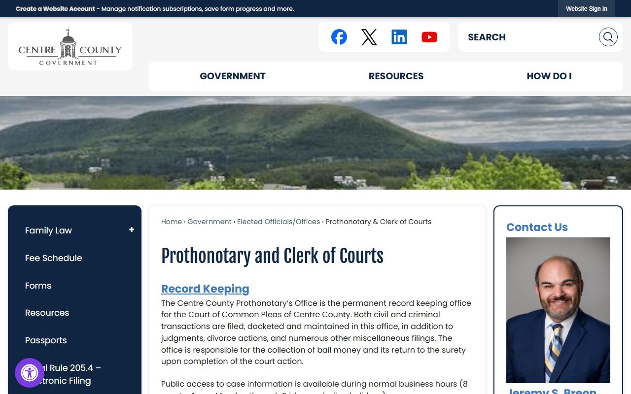 Centre County Prothonotary and Clerk of Courts for Centre County warrant records