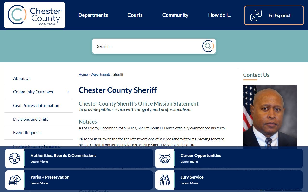 Chester County Sheriff's Office website for warrant records