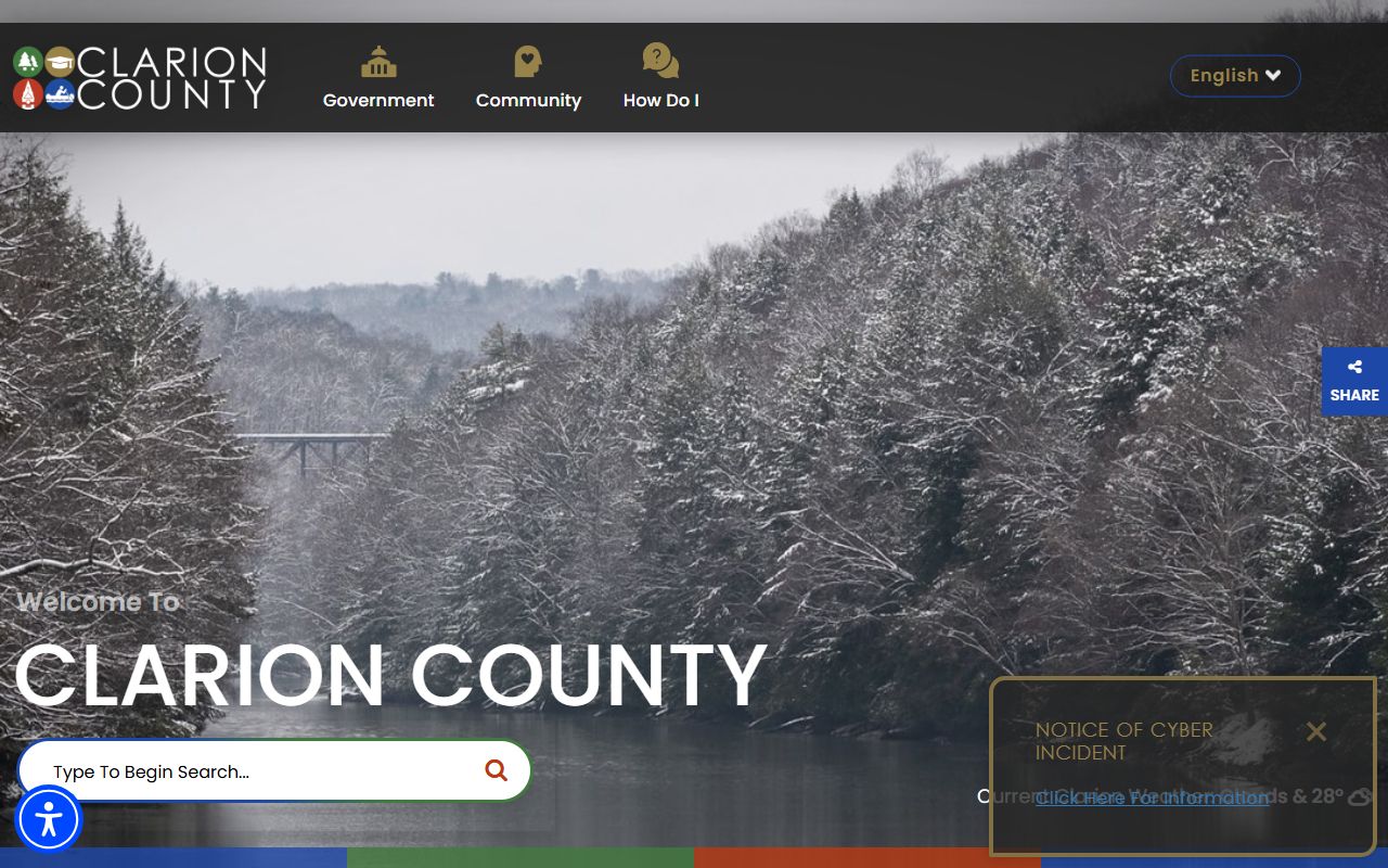 Clarion County government website for court records