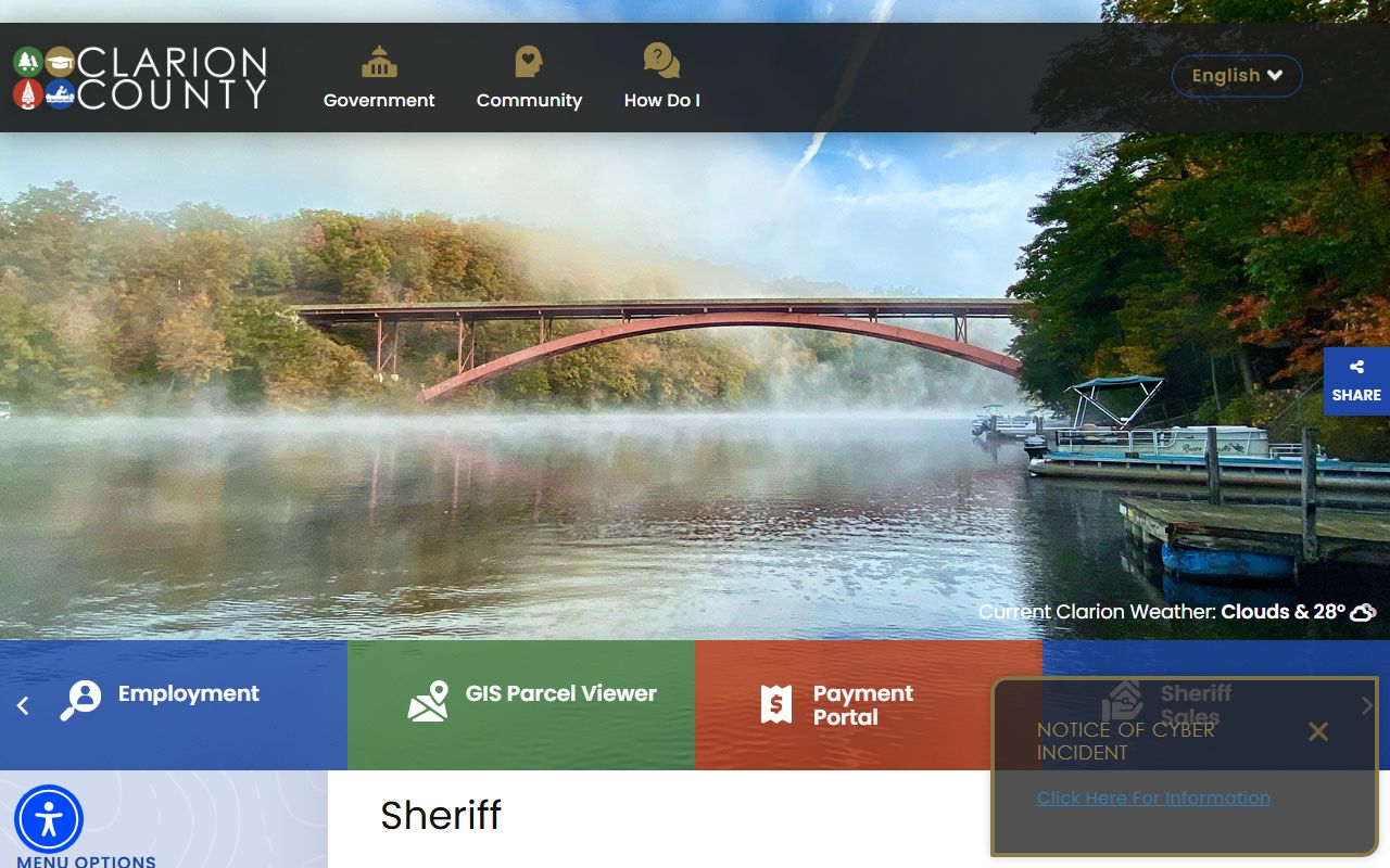 Clarion County Sheriff's Office website for warrant records