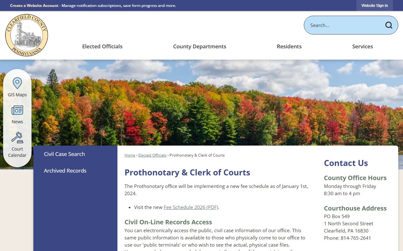 Clearfield County Prothonotary-Clerk of Courts website