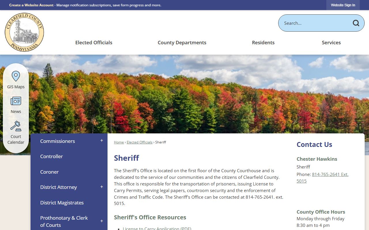 Clearfield County Sheriff's Office website for warrant records