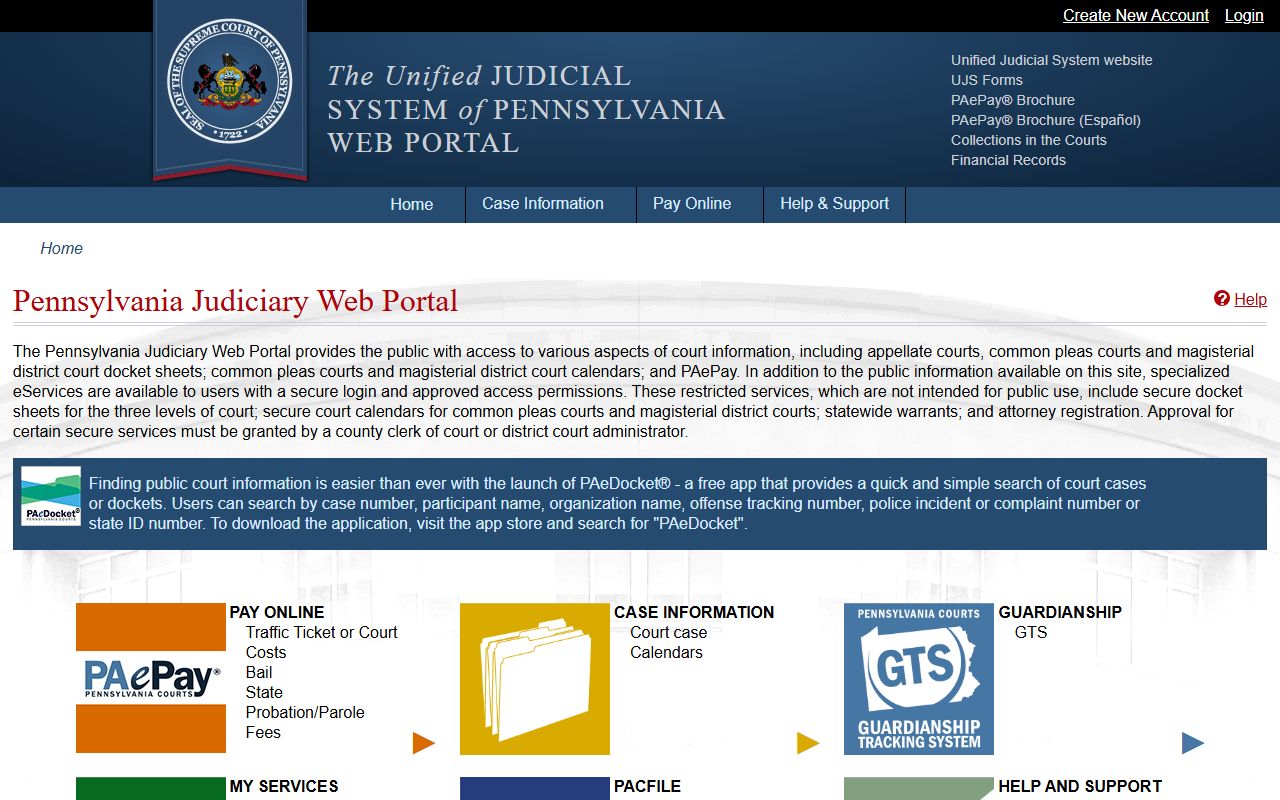 Pennsylvania Unified Judicial System portal for Clinton County warrant records