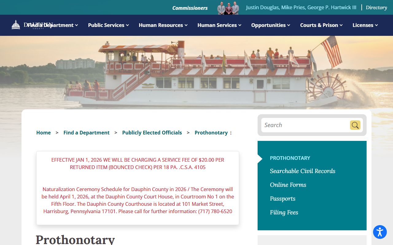 Dauphin County Prothonotary office for civil court records in Dauphin County