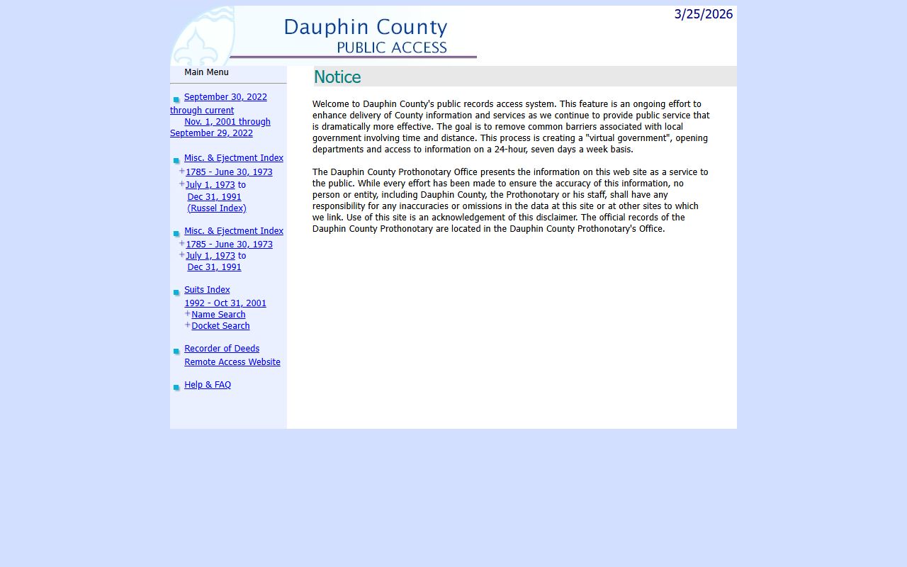 Dauphin County C-Track public access system for searching court records and warrant dockets online