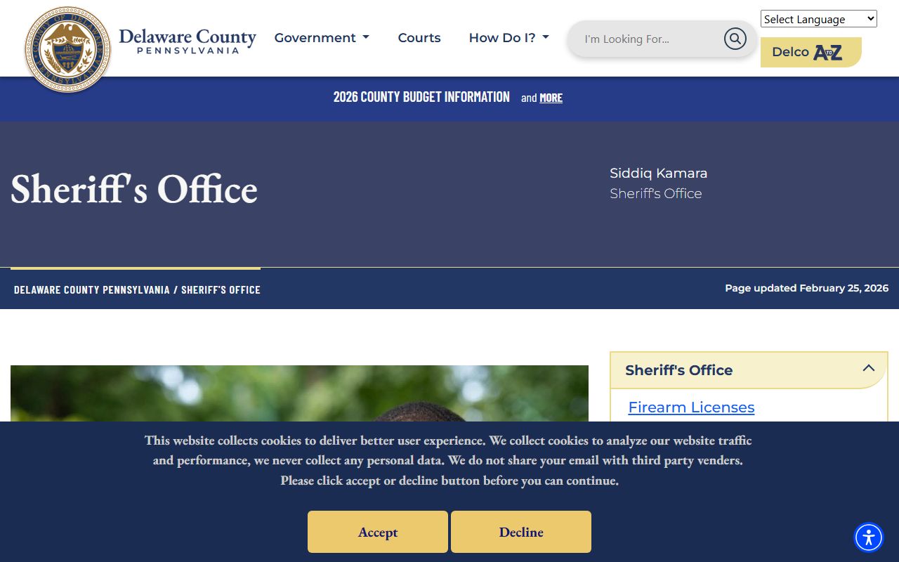 Delaware County Sheriff's Office website for warrant records and law enforcement information in Delaware County