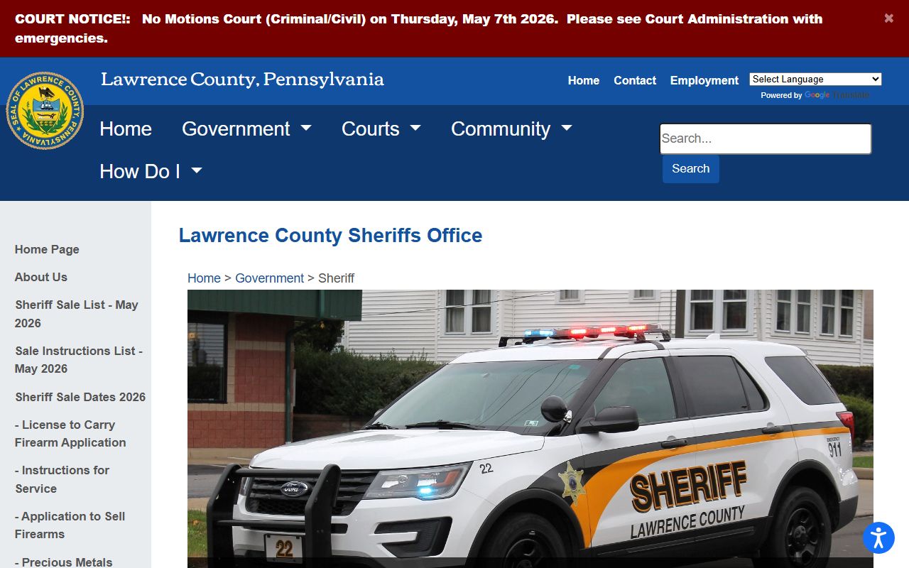 Lawrence County Sheriff's Office website for warrant records