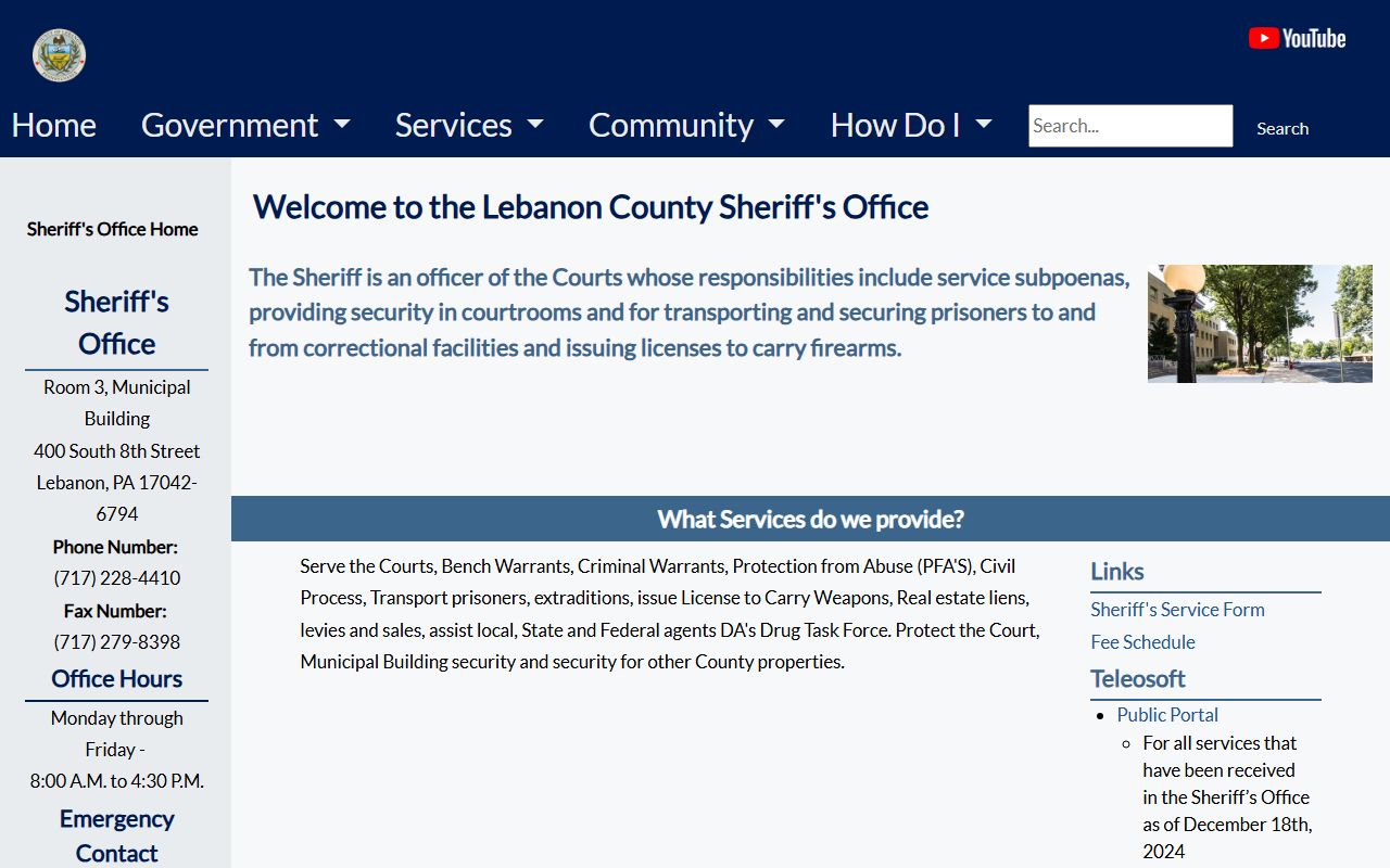 Lebanon County Sheriff's Office website for warrant records