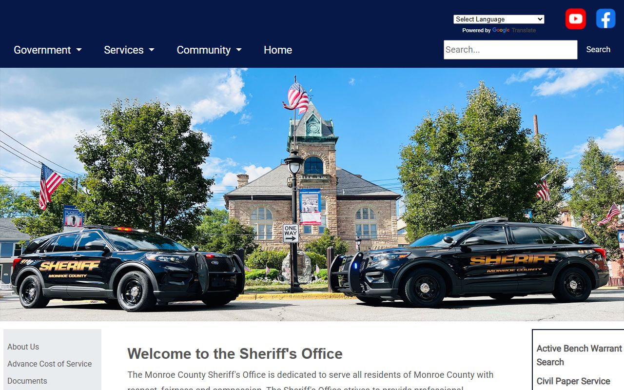 Monroe County Sheriff's Office website for warrant records