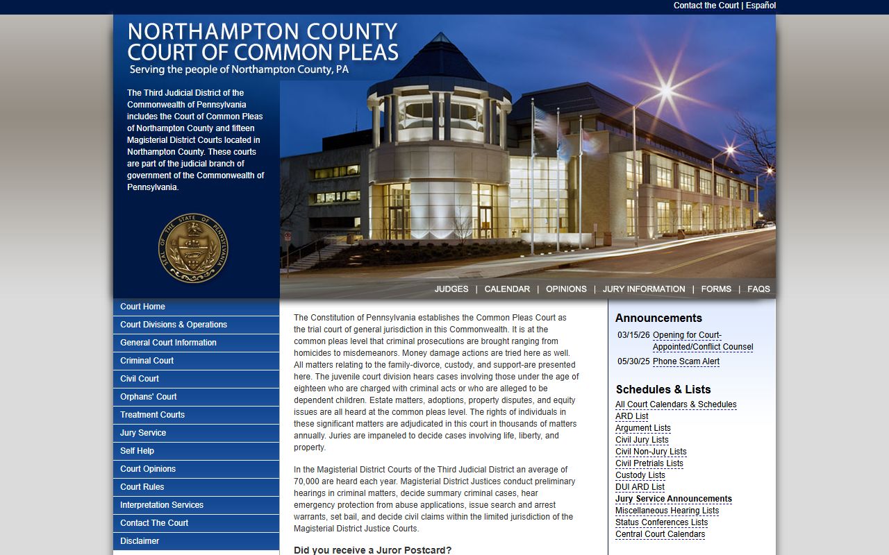 Northampton County Sheriff's Office website for warrant records