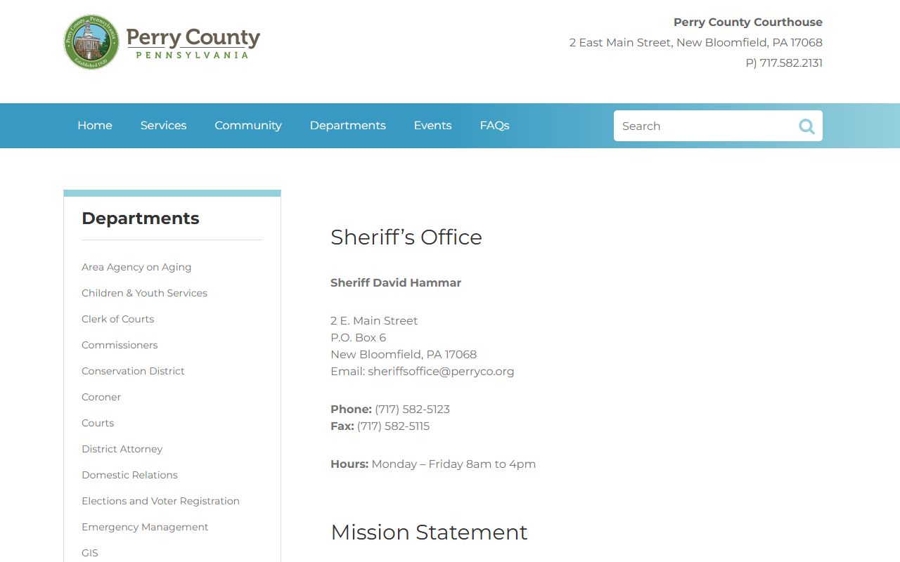 Perry County Sheriff's Office website for warrant records in Perry County