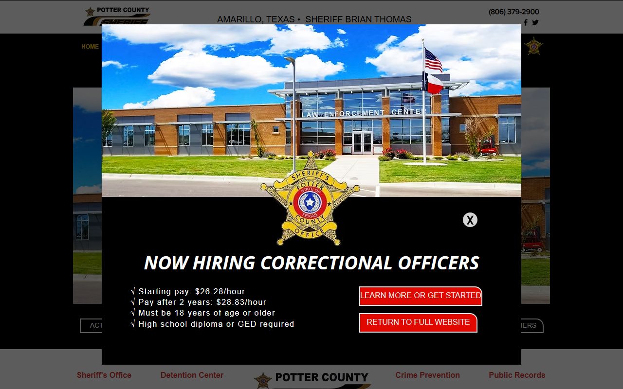 Potter County Sheriff's Office website for warrant records in Potter County