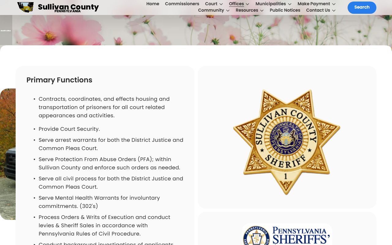 Sullivan County Sheriff's Office website for warrant records in Laporte