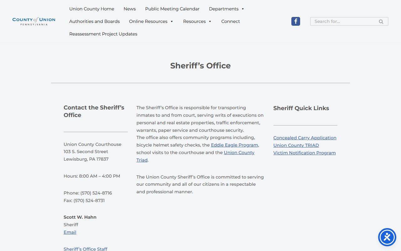 Union County Sheriff's Office website for warrant records
