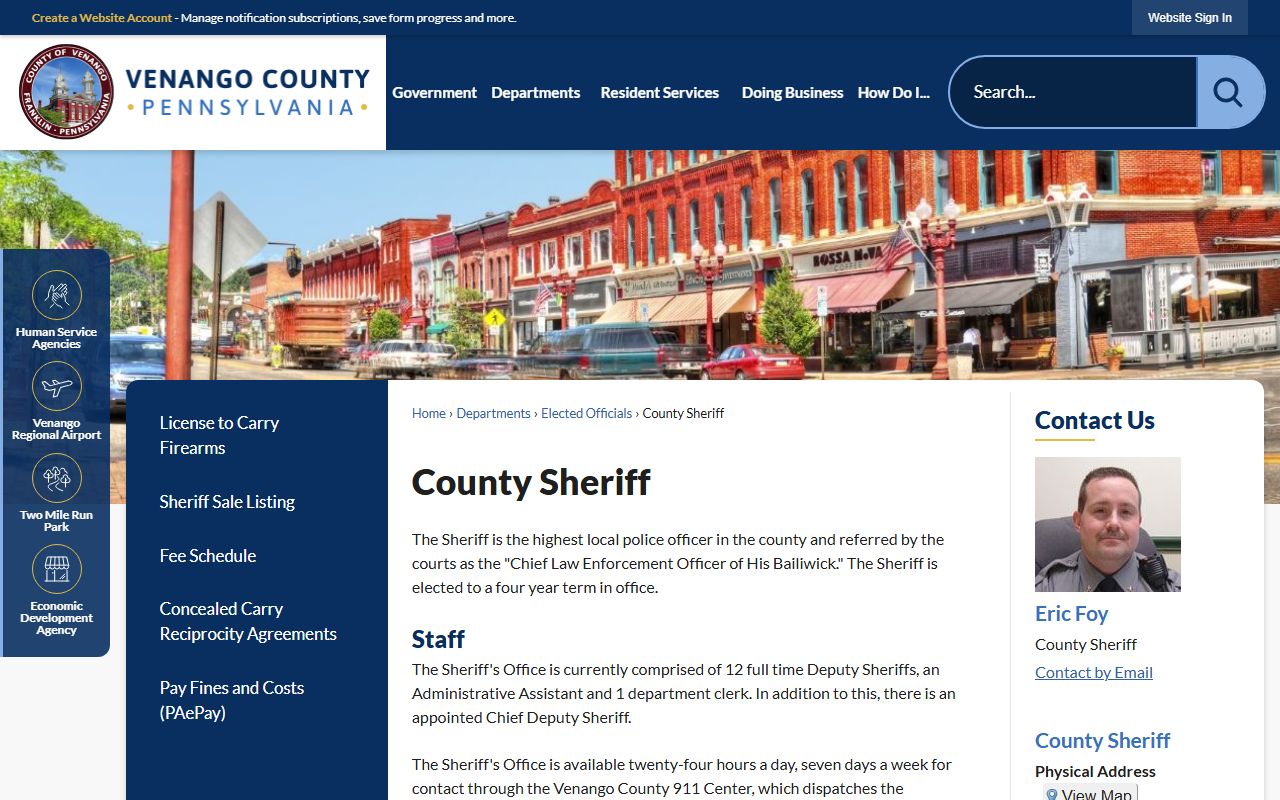 Venango County Sheriff's Office website for warrant records