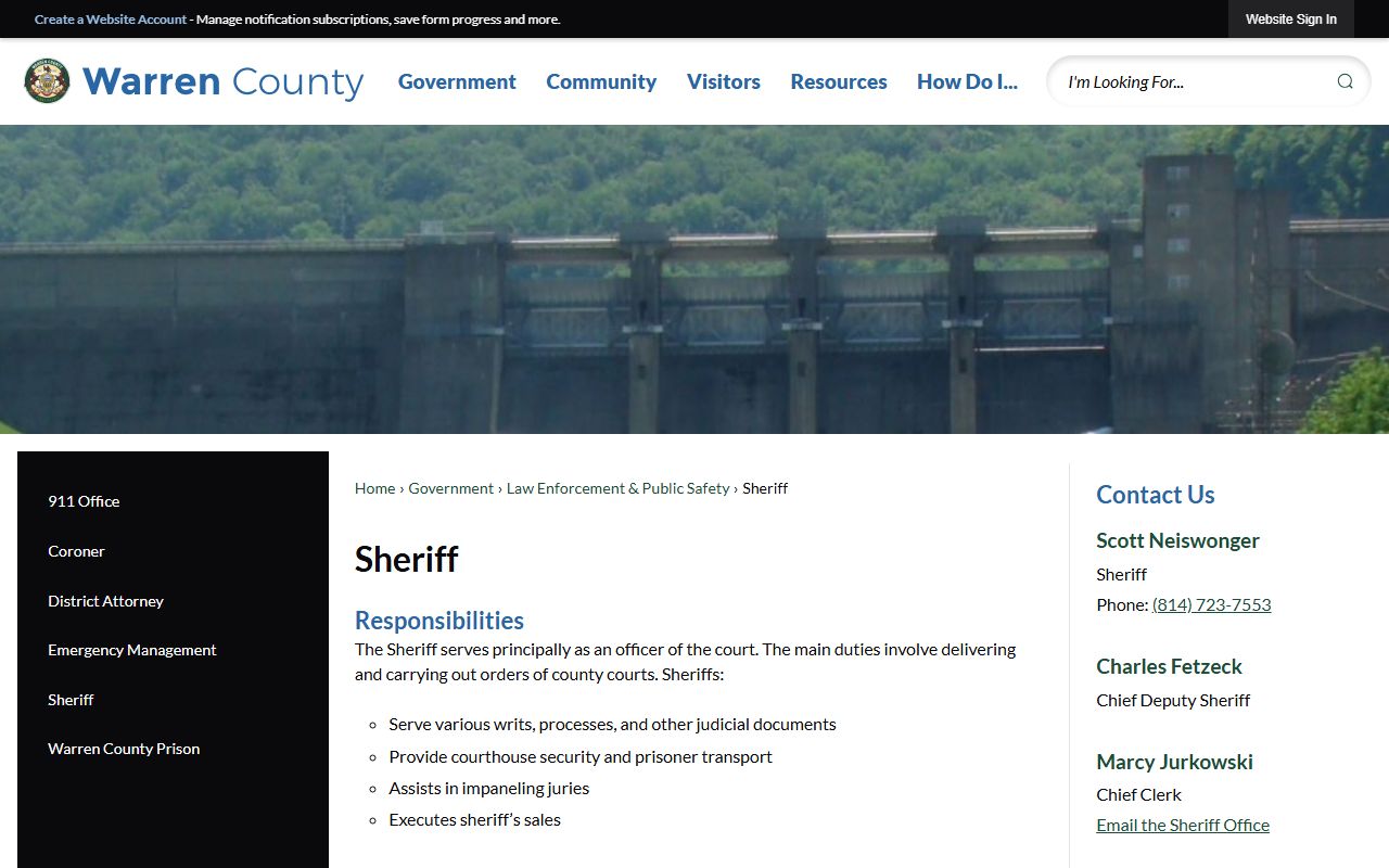 Warren County Sheriff's Office website for warrant records
