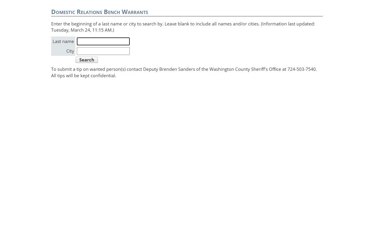 Washington County domestic relations bench warrant search database