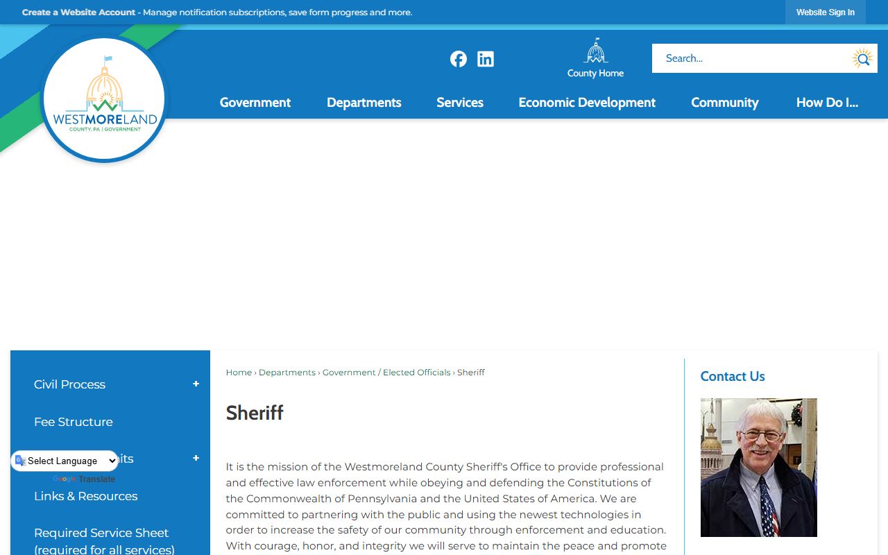 Westmoreland County Sheriff's Office website for warrant records