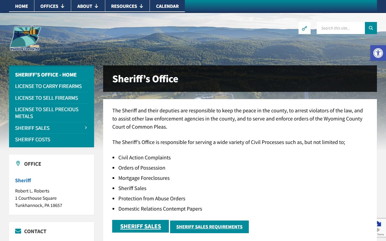 Wyoming County Sheriff's Office website for warrant records