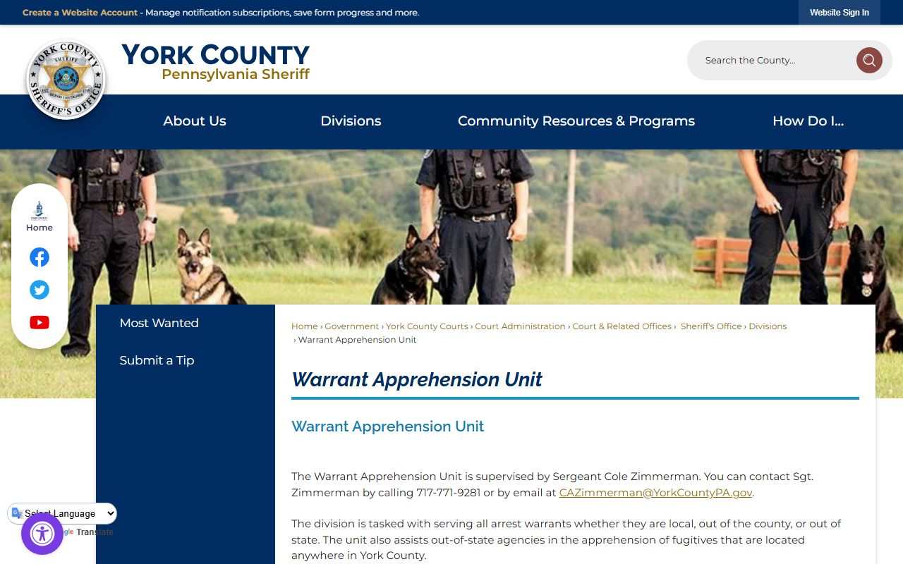 York County Warrant Apprehension Unit for warrant records
