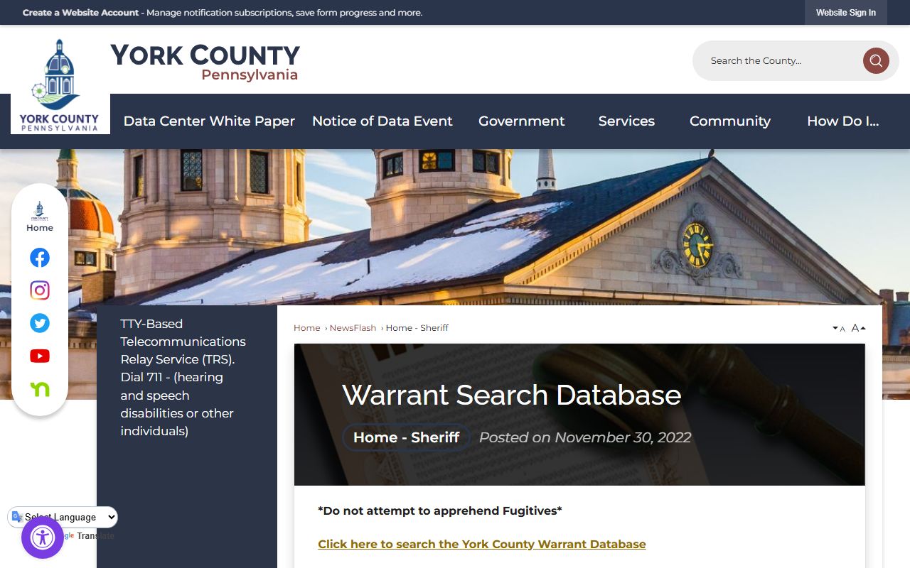 York County public warrant database for warrant records